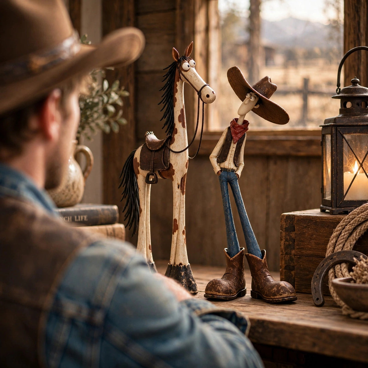 🤠🐴Whimsical Western Cowboy & Horse Figurine — Funny Wild West Decor