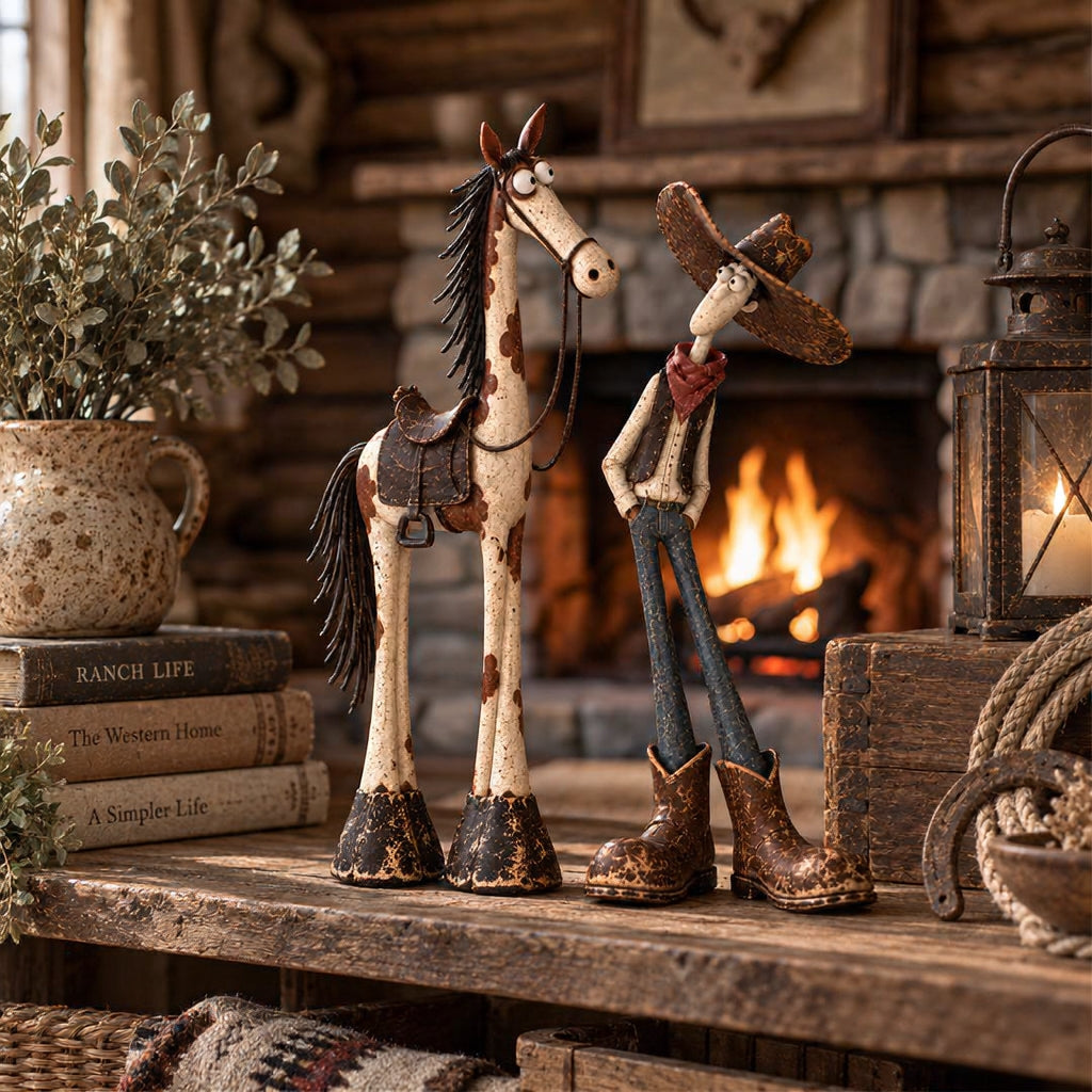 🤠🐴Whimsical Western Cowboy & Horse Figurine — Funny Wild West Decor
