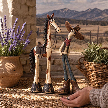 🤠🐴Whimsical Western Cowboy & Horse Figurine — Funny Wild West Decor