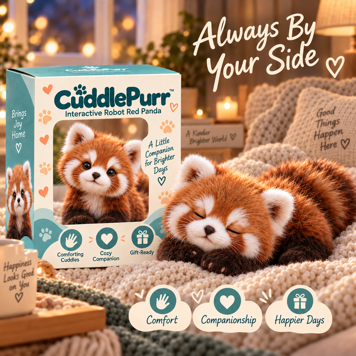 Red panda plush on a soft blanket