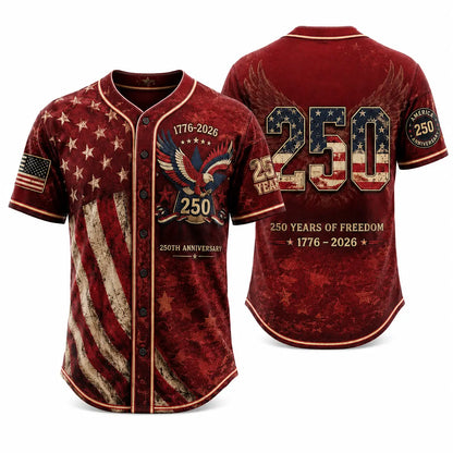USA 250th Anniversary Baseball Jersey – Patriotic Eagle Button Shirt Plus Size Friendly