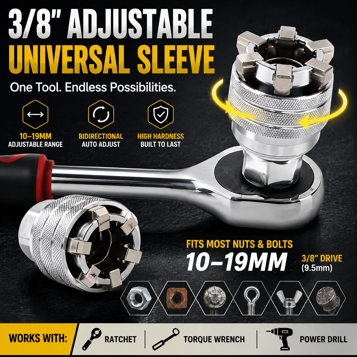 Adjustable Universal Socket Wrench – 10–19mm Multi-Function Grip Adapter
