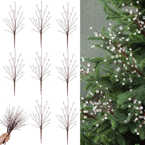 🎄8 Pcs Acrylic Crystal Christmas Tree Picks, 11.8 Inch with Bead Drop