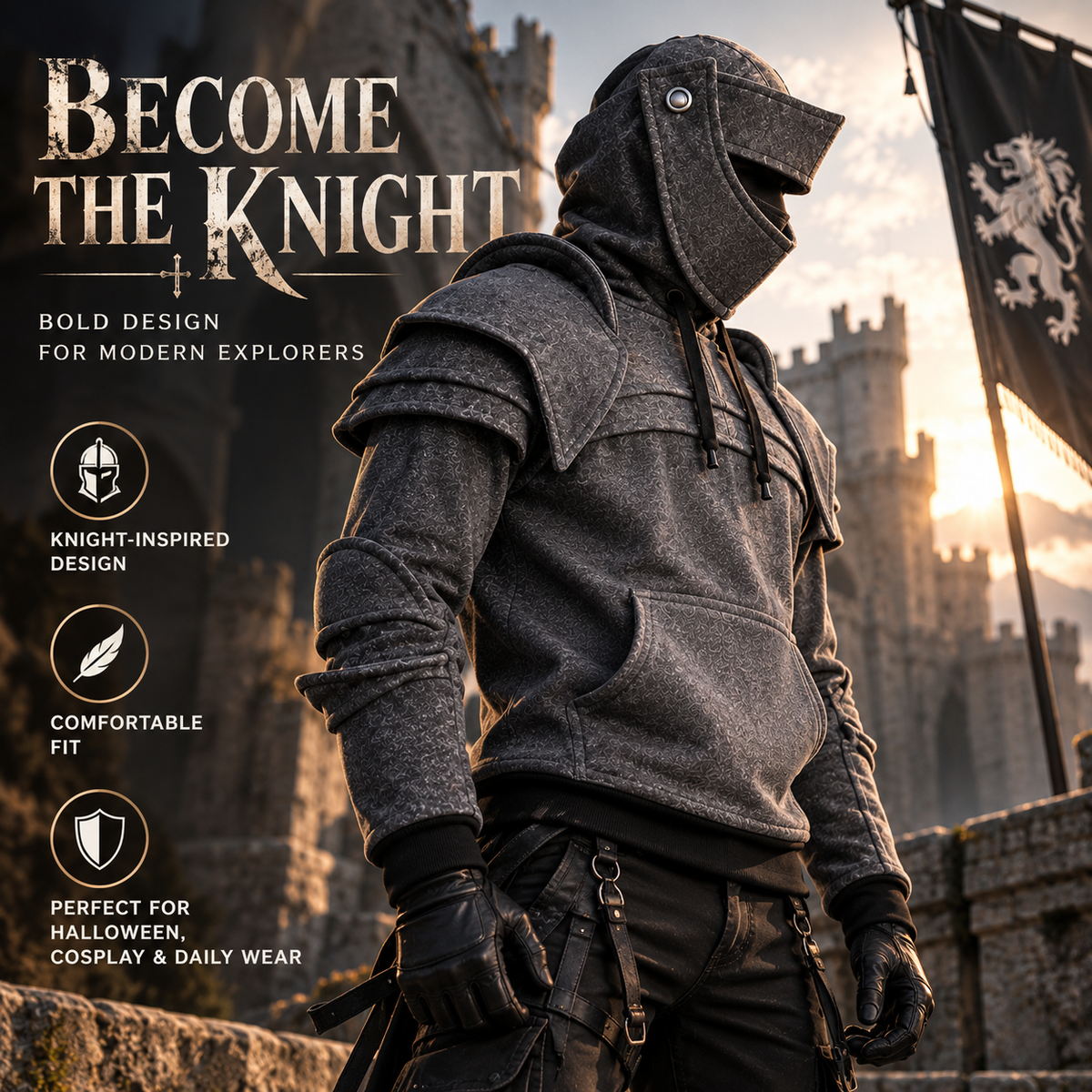 ⚔️ Become the Knight™ Armor-Inspired Hoodie – Medieval Fantasy Style for Everyday Wear