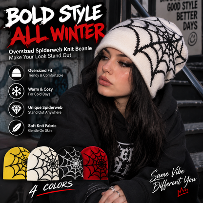 🕸️Oversized Spiderweb Knit Beanie – Bold Contrast Streetwear Winter Hat