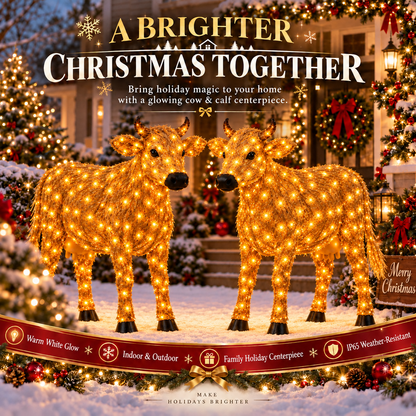 ✨🐄 Light-Up Christmas Cow & Calf Set – Warm White LED Holiday Display