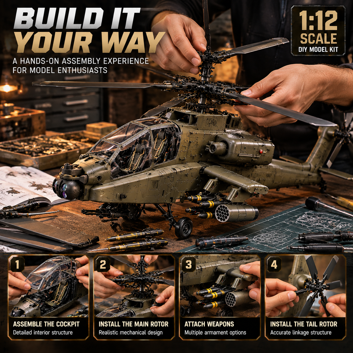 🔥LAST DAY 49% OFF🚁 Attack Helicopter Model Kit – Build Your Own Military Aviation Legend