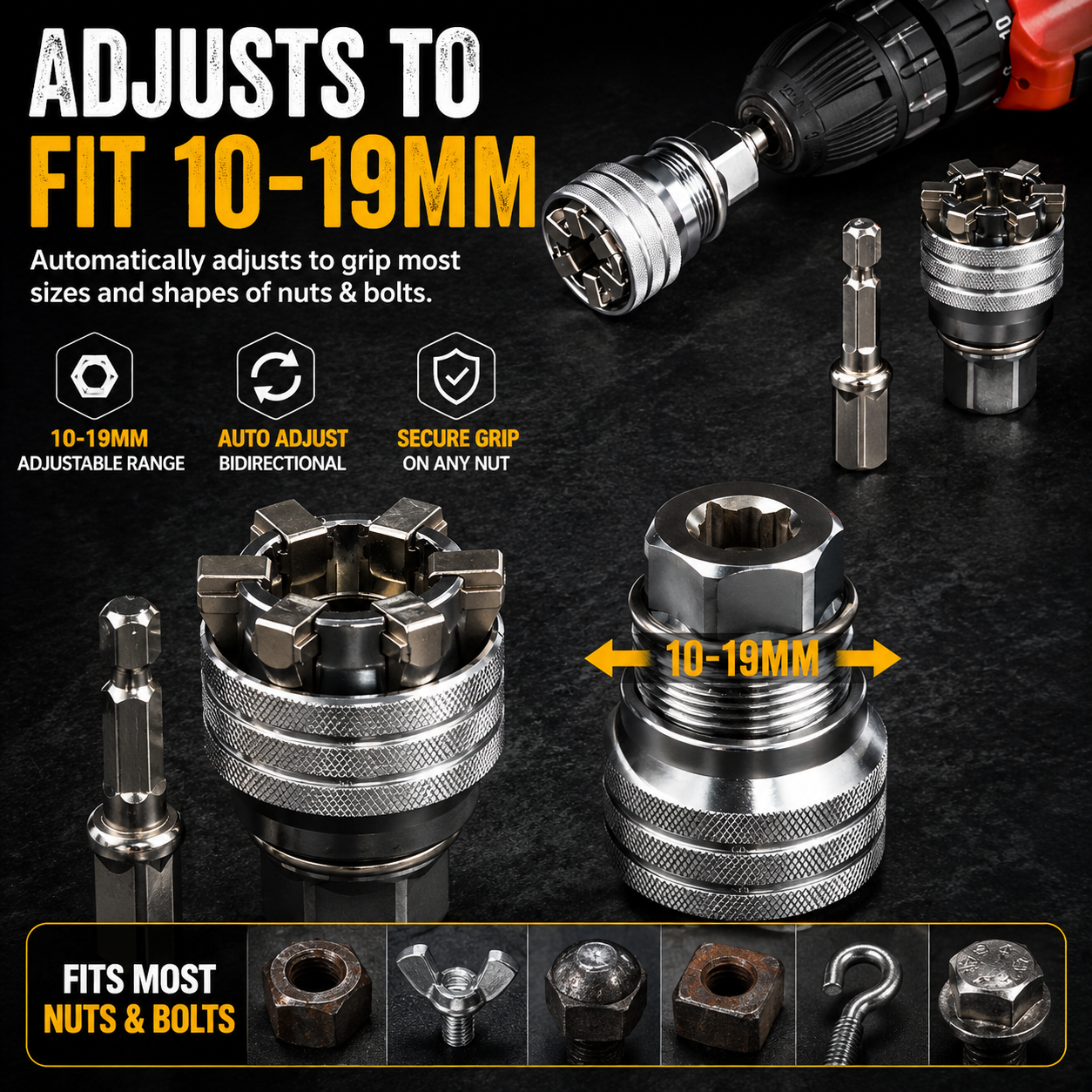 Adjustable Universal Socket Wrench – 10–19mm Multi-Function Grip Adapter