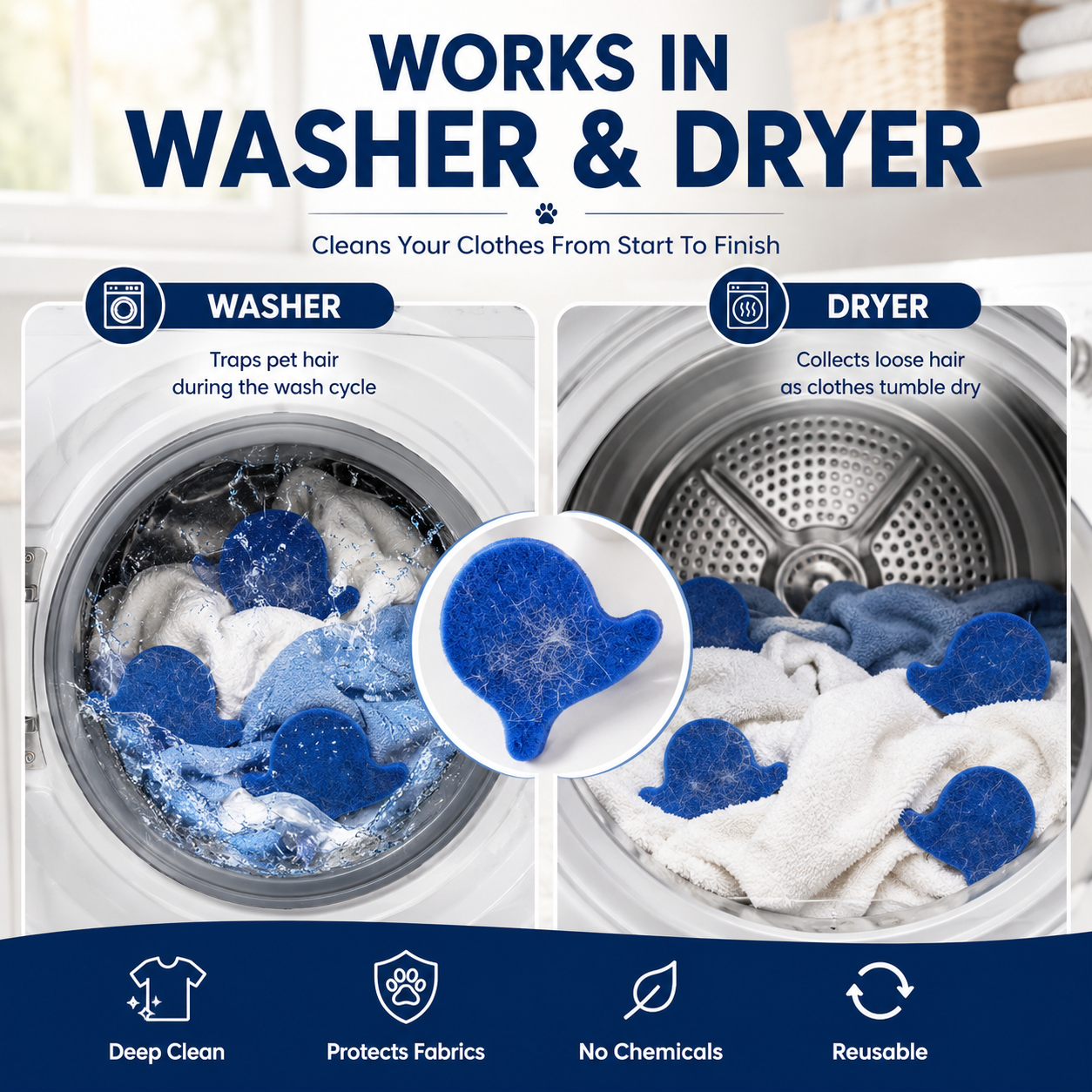 Laundry Pet Hair Remover Fish | Reusable Washer & Dryer Hair Catcher