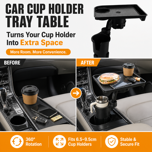 360° Rotating Car Cup Holder Tray Table – Eat, Sip & Stay Organized