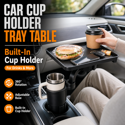 360° Rotating Car Cup Holder Tray Table – Eat, Sip & Stay Organized