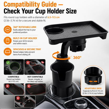 360° Rotating Car Cup Holder Tray Table – Eat, Sip & Stay Organized
