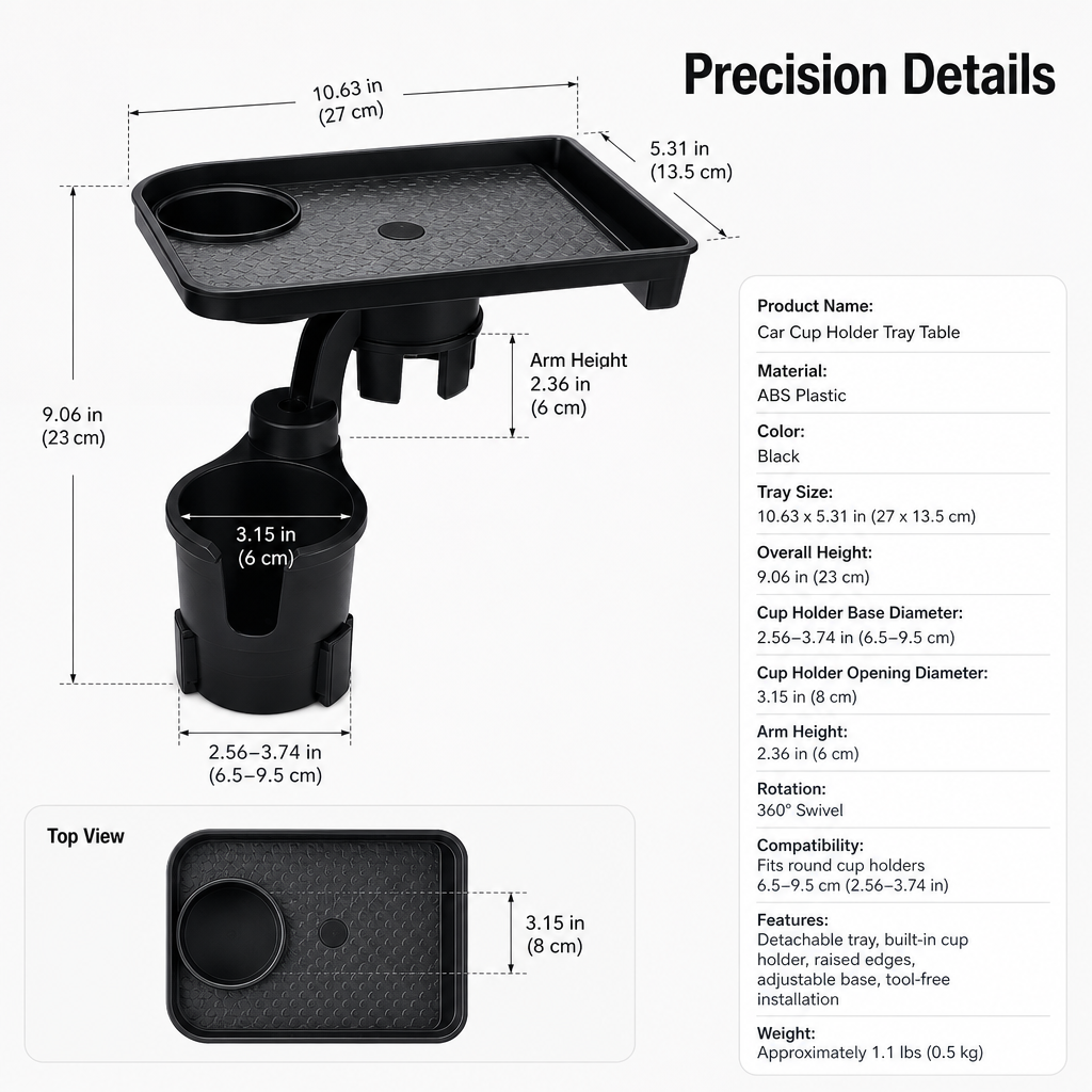 360° Rotating Car Cup Holder Tray Table – Eat, Sip & Stay Organized