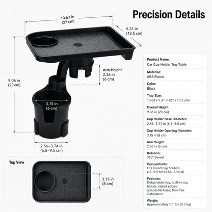 360° Rotating Car Cup Holder Tray Table – Eat, Sip & Stay Organized