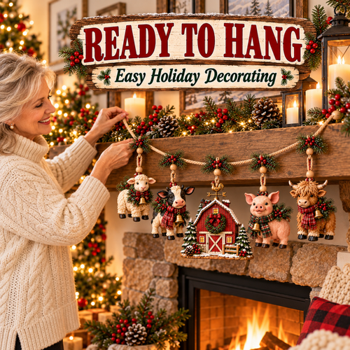 🔥Last Day 49% OFF -🐄 Christmas Farm Friends Hanging Mantel Garland