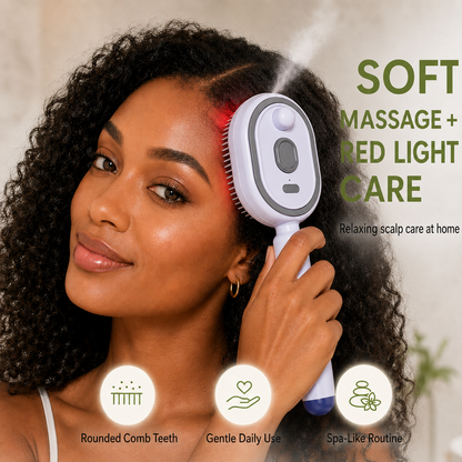 💆 3-in-1 Scalp Spray Massage Comb – Fine Mist Hair Brush with Red Light & Easy-Clean Design