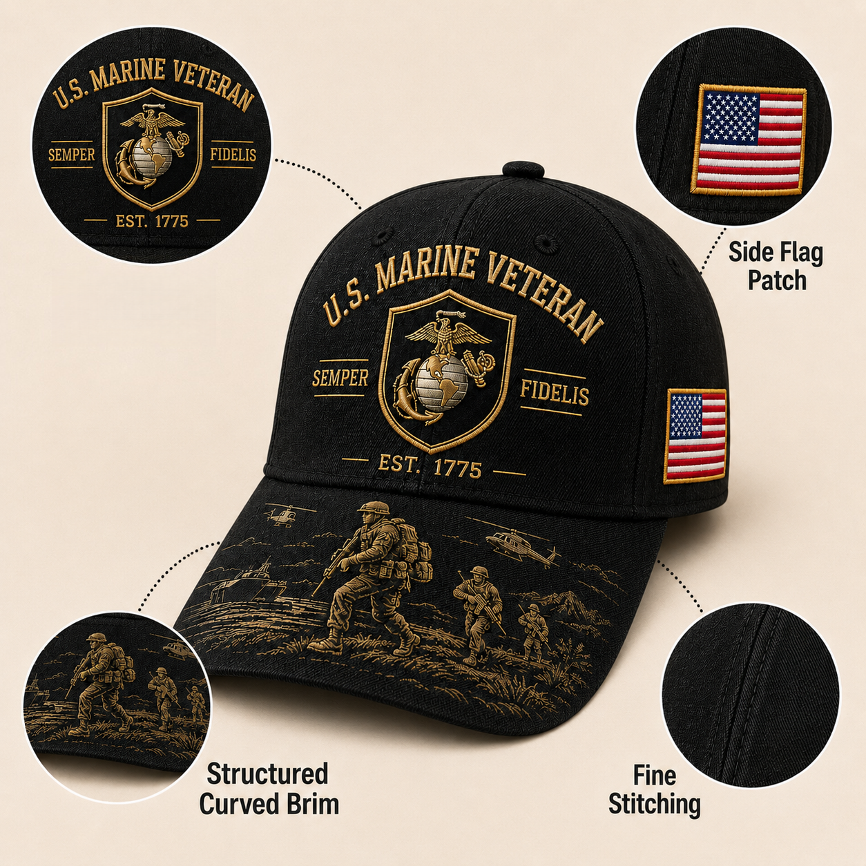 U.S. Marine Veteran Semper Fidelis Commemorative embroidered Cap 🎁 Free Honor Coin With Every Cap Purchase