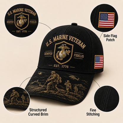 U.S. Marine Veteran Semper Fidelis Commemorative embroidered Cap 🎁 Free Honor Coin With Every Cap Purchase