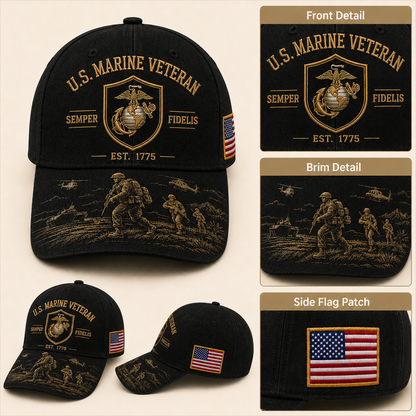 U.S. Marine Veteran Semper Fidelis Commemorative embroidered Cap 🎁 Free Honor Coin With Every Cap Purchase
