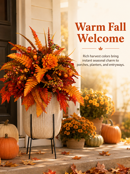 🍂 Autumn Harvest Floral Garden Stake – Artificial Fall Porch & Planter Arrangement