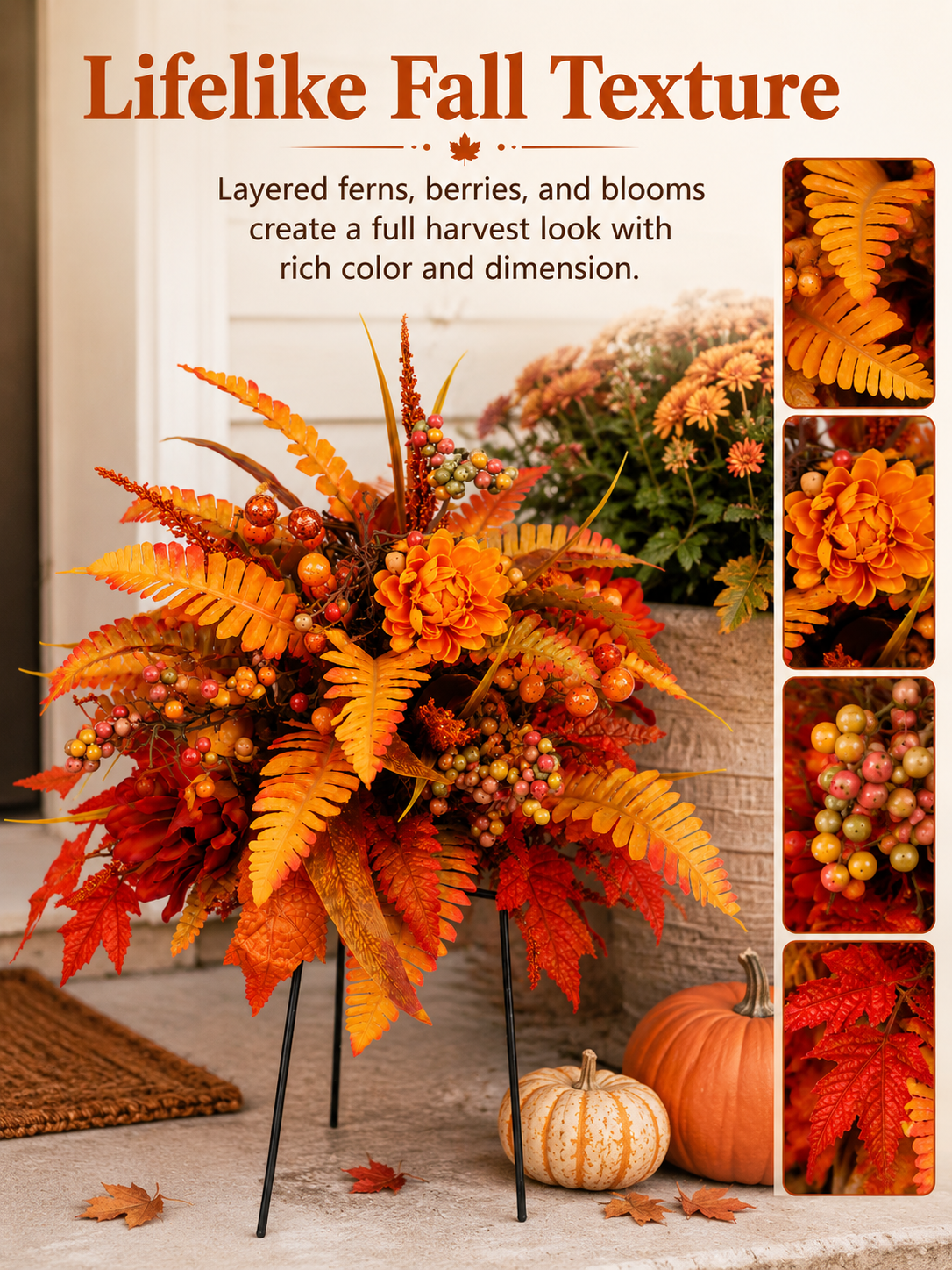 🍂 Autumn Harvest Floral Garden Stake – Artificial Fall Porch & Planter Arrangement