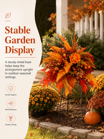 🍂 Autumn Harvest Floral Garden Stake – Artificial Fall Porch & Planter Arrangement
