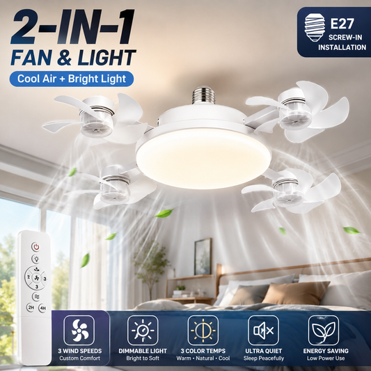 2-in-1 Screw-In Ceiling Fan Light – Remote Controlled LED Socket Fan