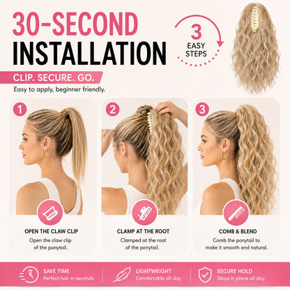 Instant Glam Curly Claw Clip Ponytail Extension|Add Gorgeous Volume & Length In Seconds
