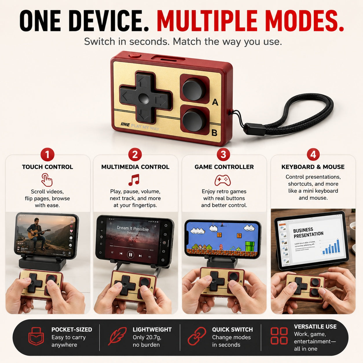 Mini Bluetooth Controller for Gaming, Media & Productivity|Control More. Carry Less.