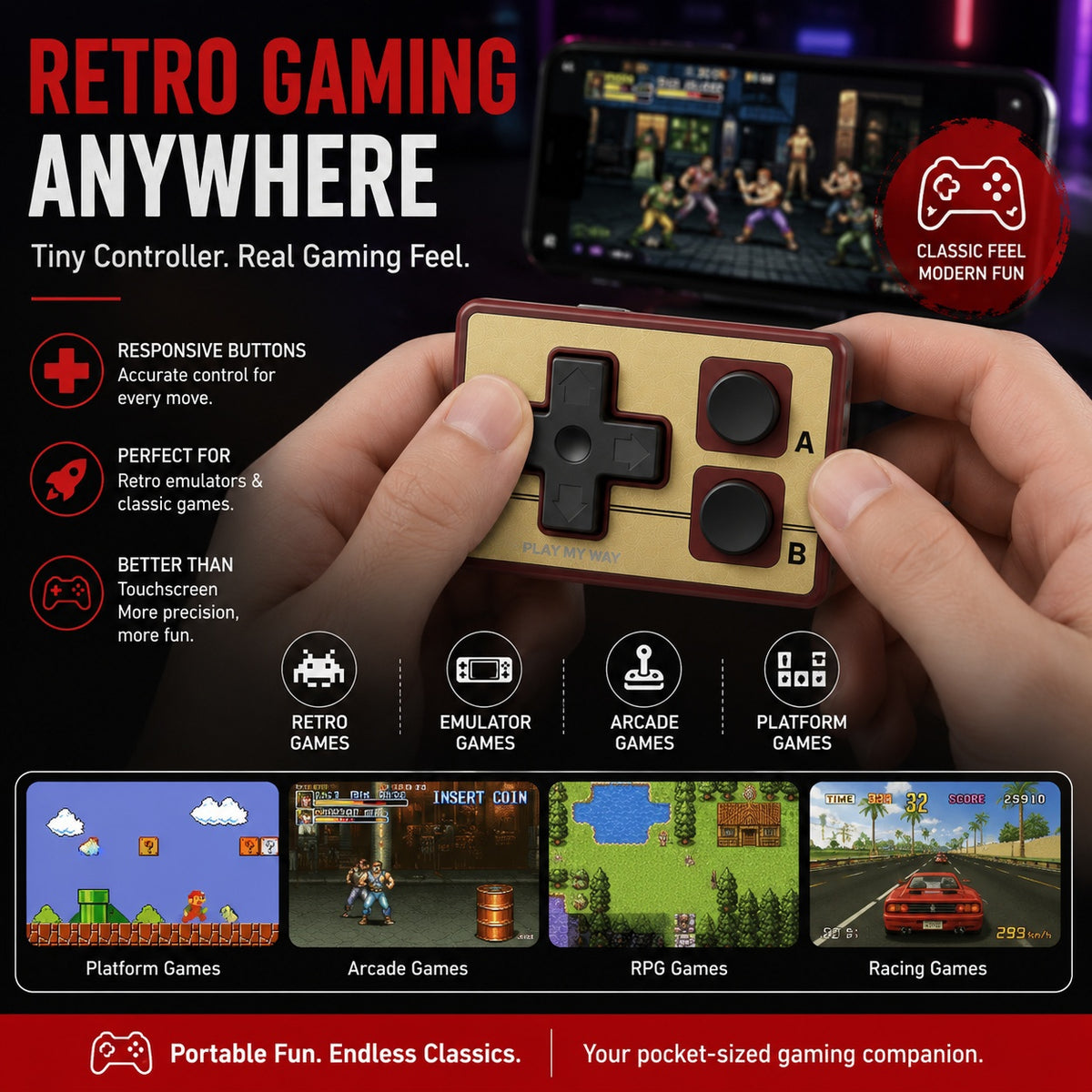 Mini Bluetooth Controller for Gaming, Media & Productivity|Control More. Carry Less.