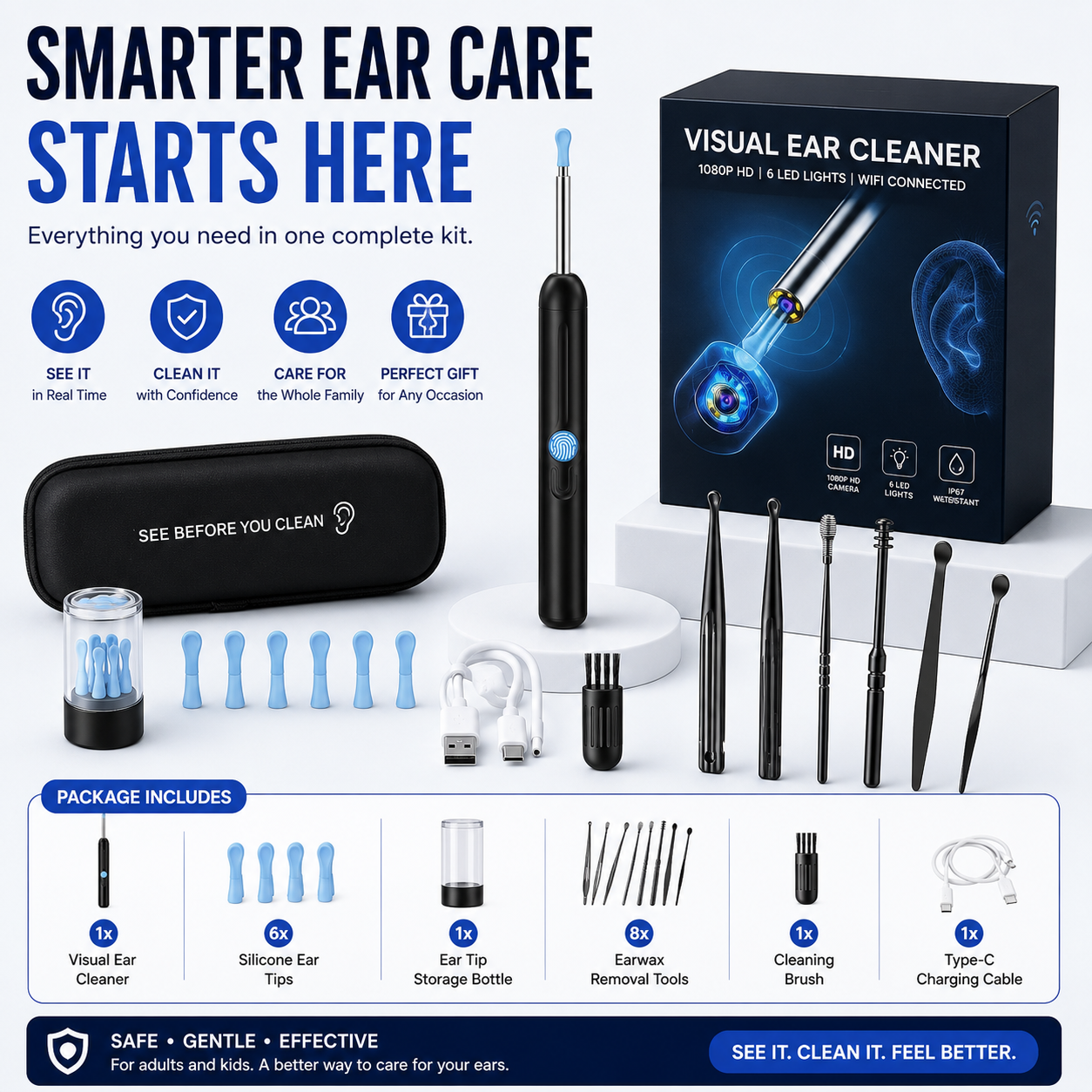 Ear Hygiene Set, HD Visual Earwax Removal Tool with Camera