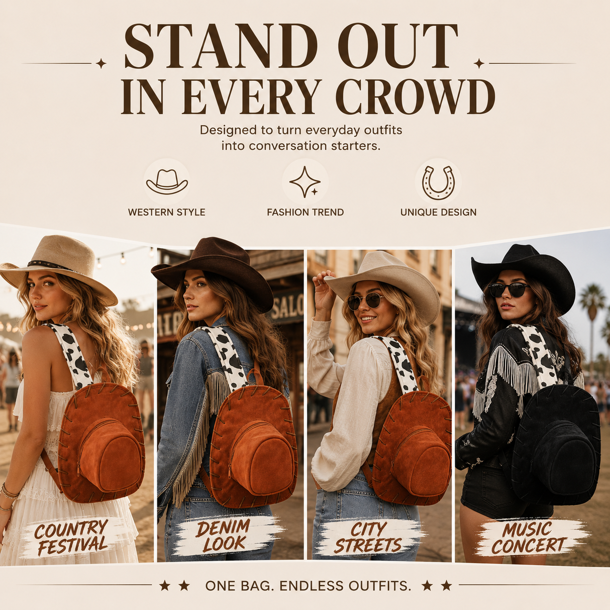 🔥Western Cowboy Hat Backpack – Cowgirl Festival & Concert Bag