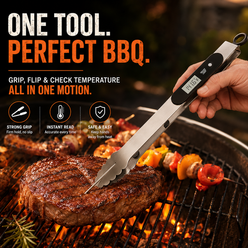 🔥2-in-1 BBQ Tongs with Digital Meat Thermometer