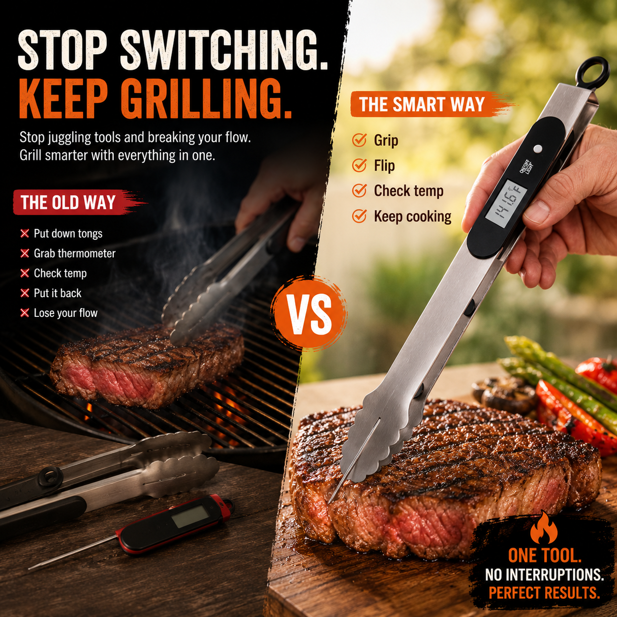 🔥2-in-1 BBQ Tongs with Digital Meat Thermometer
