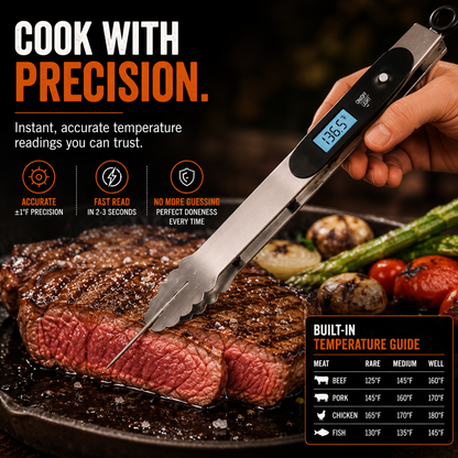 🔥2-in-1 BBQ Tongs with Digital Meat Thermometer