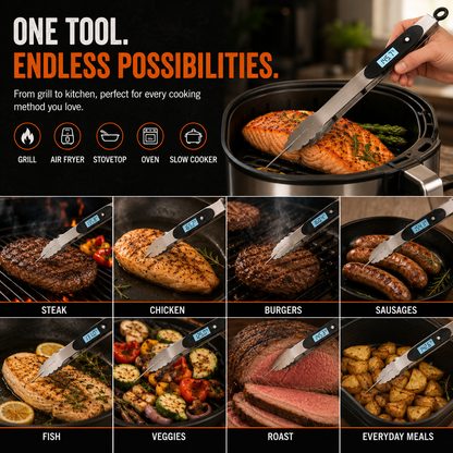 🔥2-in-1 BBQ Tongs with Digital Meat Thermometer