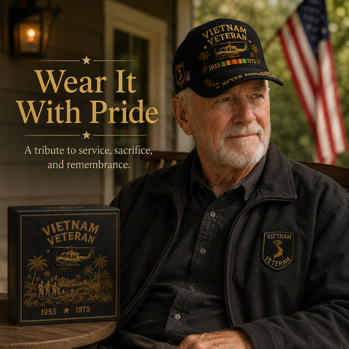 🇺🇸🎖️ Vietnam Veteran 1955–1975 Memorial Embroidered Cap
