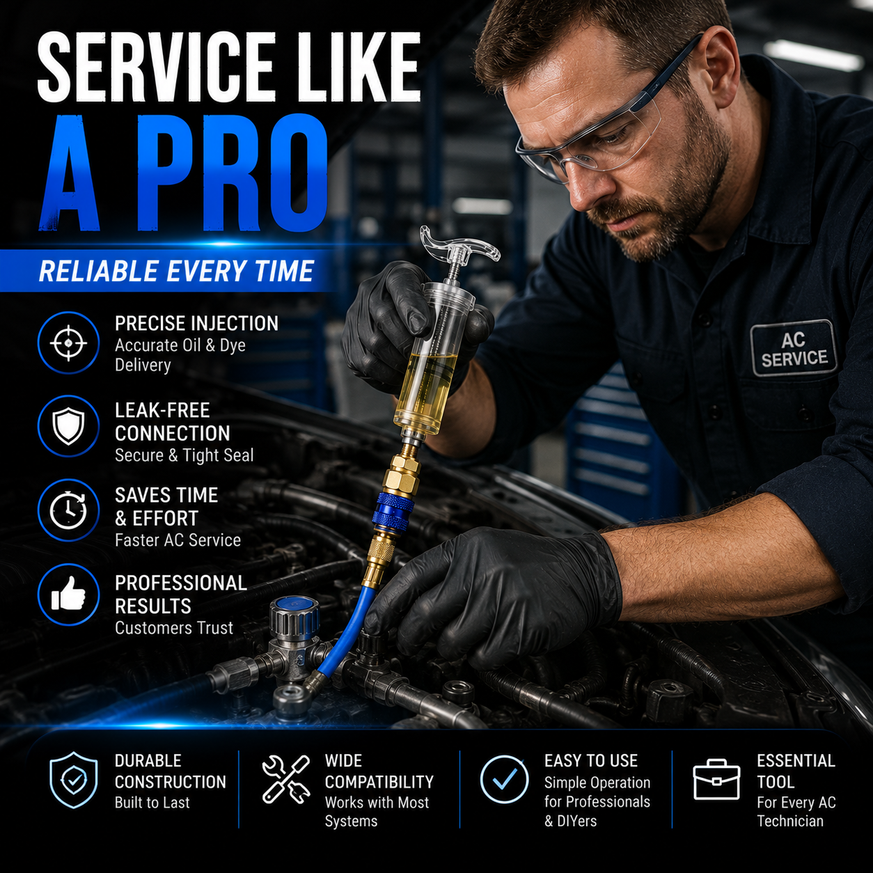Fast • Clean • Accurate Injection-AC Oil & UV Dye Injector Kit