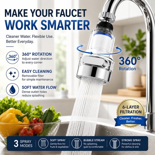 360° Rotating Faucet Aerator Filter✨ 6-Layer Filtration✨ 3 Water Modes Splash