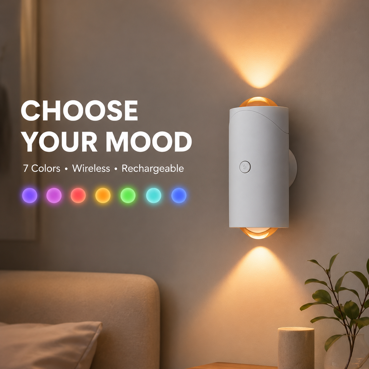 7-Color Rechargeable Wireless Motion Sensor Wall Sconce