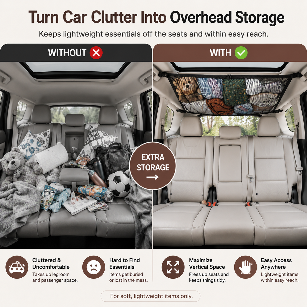 🚙 Ceiling Cargo Net – Double-Layer SUV Roof Organizer for Road Trips
