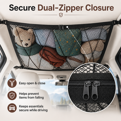 🚙 Ceiling Cargo Net – Double-Layer SUV Roof Organizer for Road Trips