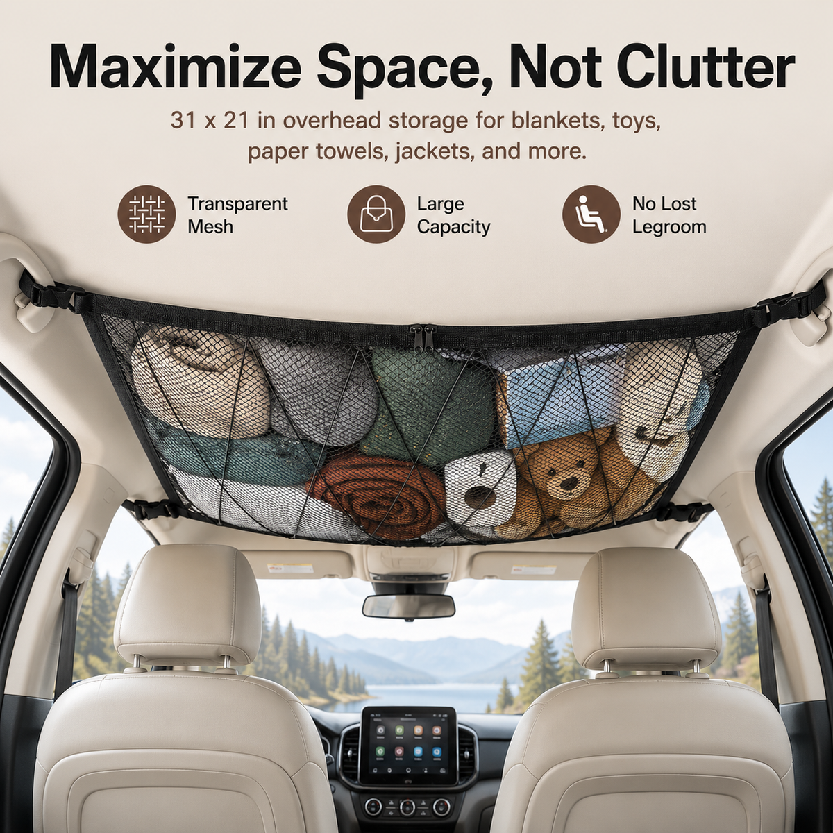 🚙 Ceiling Cargo Net – Double-Layer SUV Roof Organizer for Road Trips