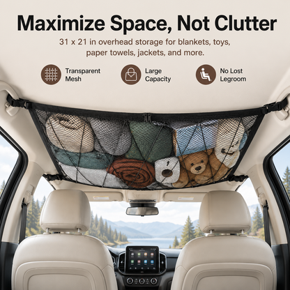 🚙 Ceiling Cargo Net – Double-Layer SUV Roof Organizer for Road Trips