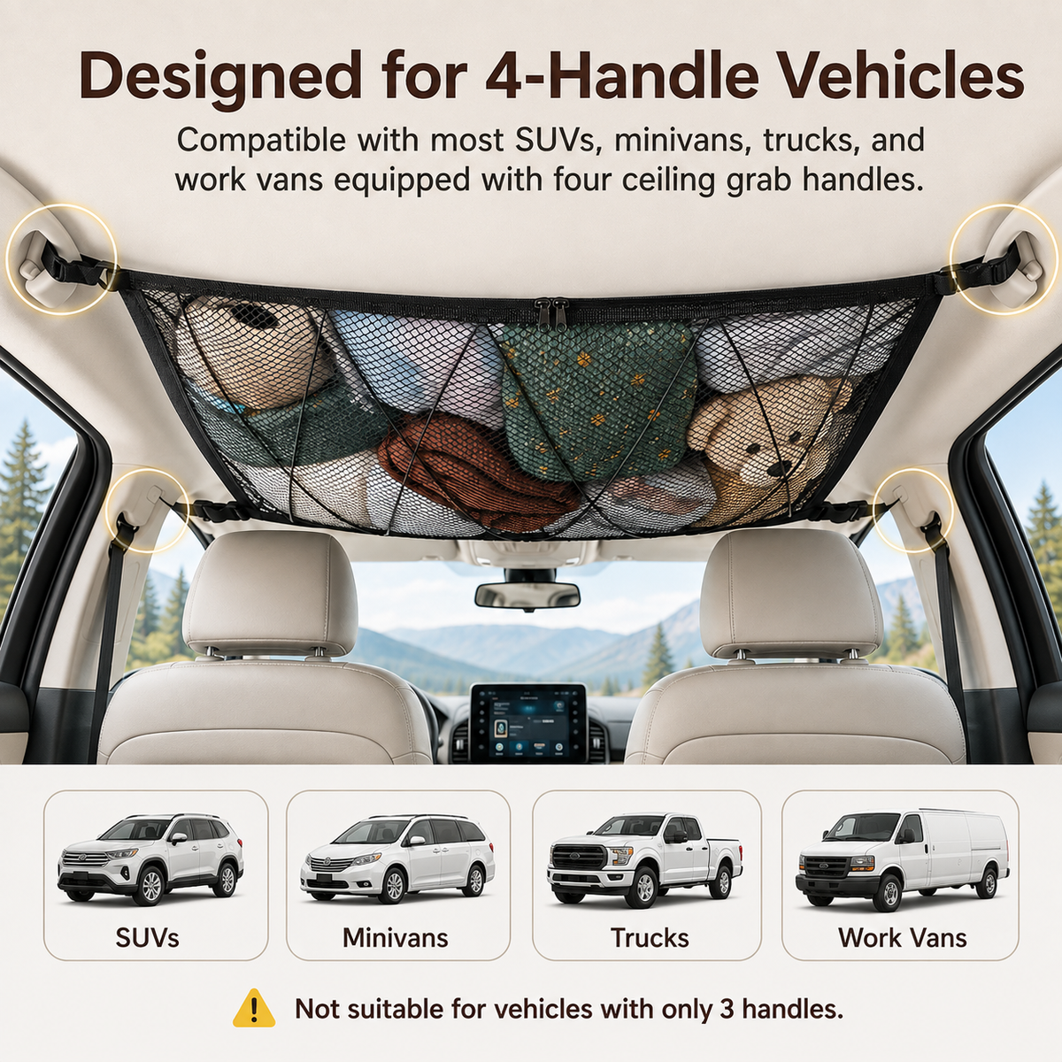🚙 Ceiling Cargo Net – Double-Layer SUV Roof Organizer for Road Trips