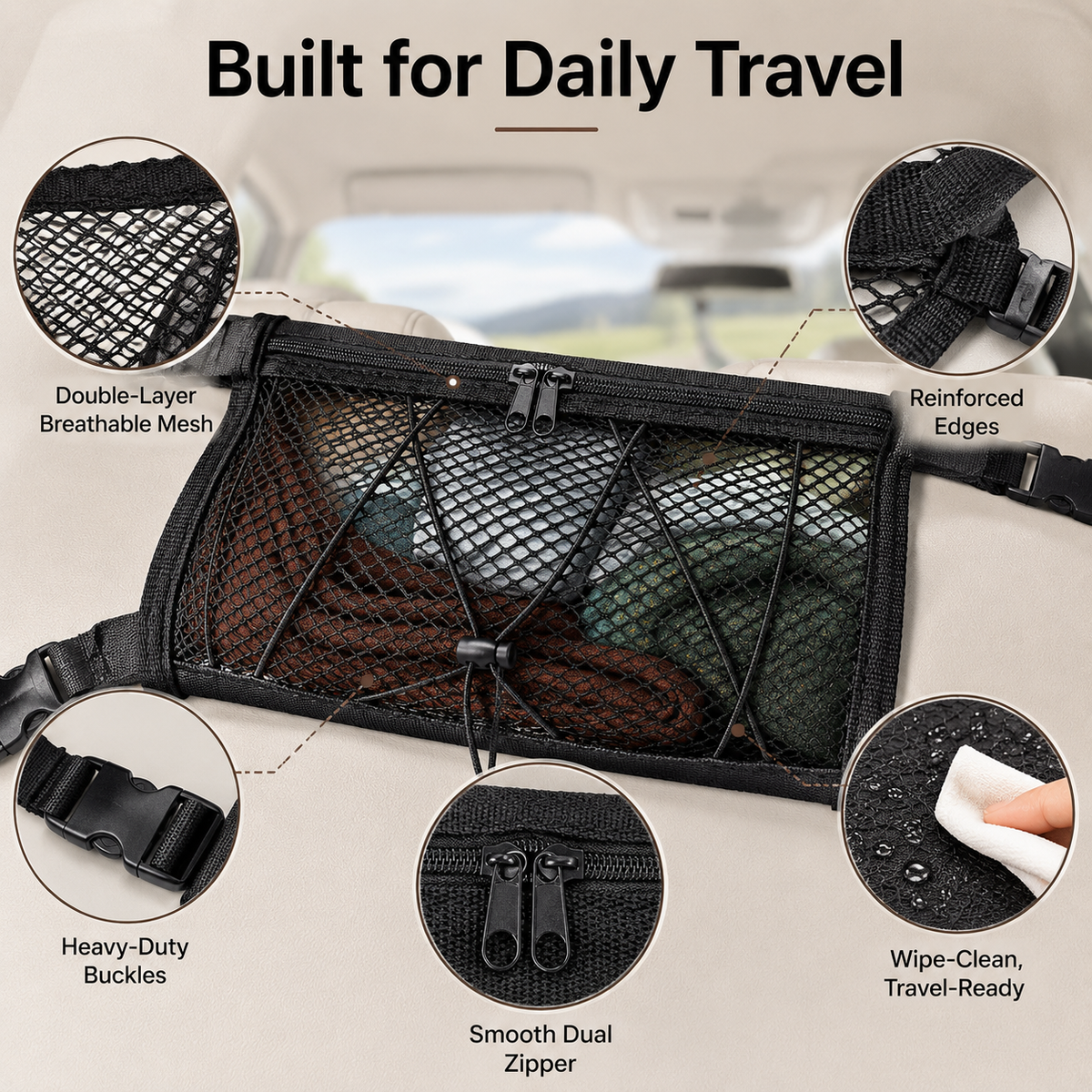 🚙 Ceiling Cargo Net – Double-Layer SUV Roof Organizer for Road Trips
