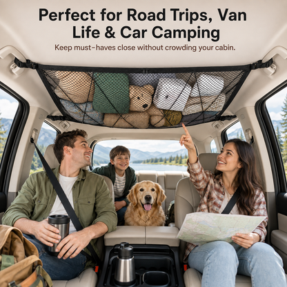 🚙 Ceiling Cargo Net – Double-Layer SUV Roof Organizer for Road Trips