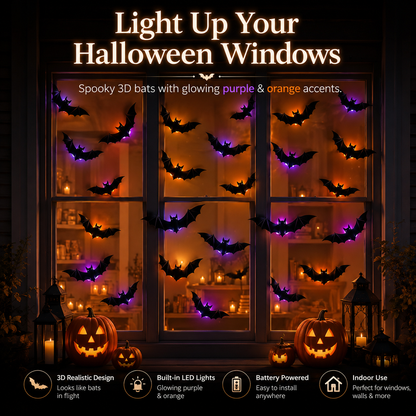 🦇3D LED Halloween Bat Lights – Purple & Orange Glow Wall Decor