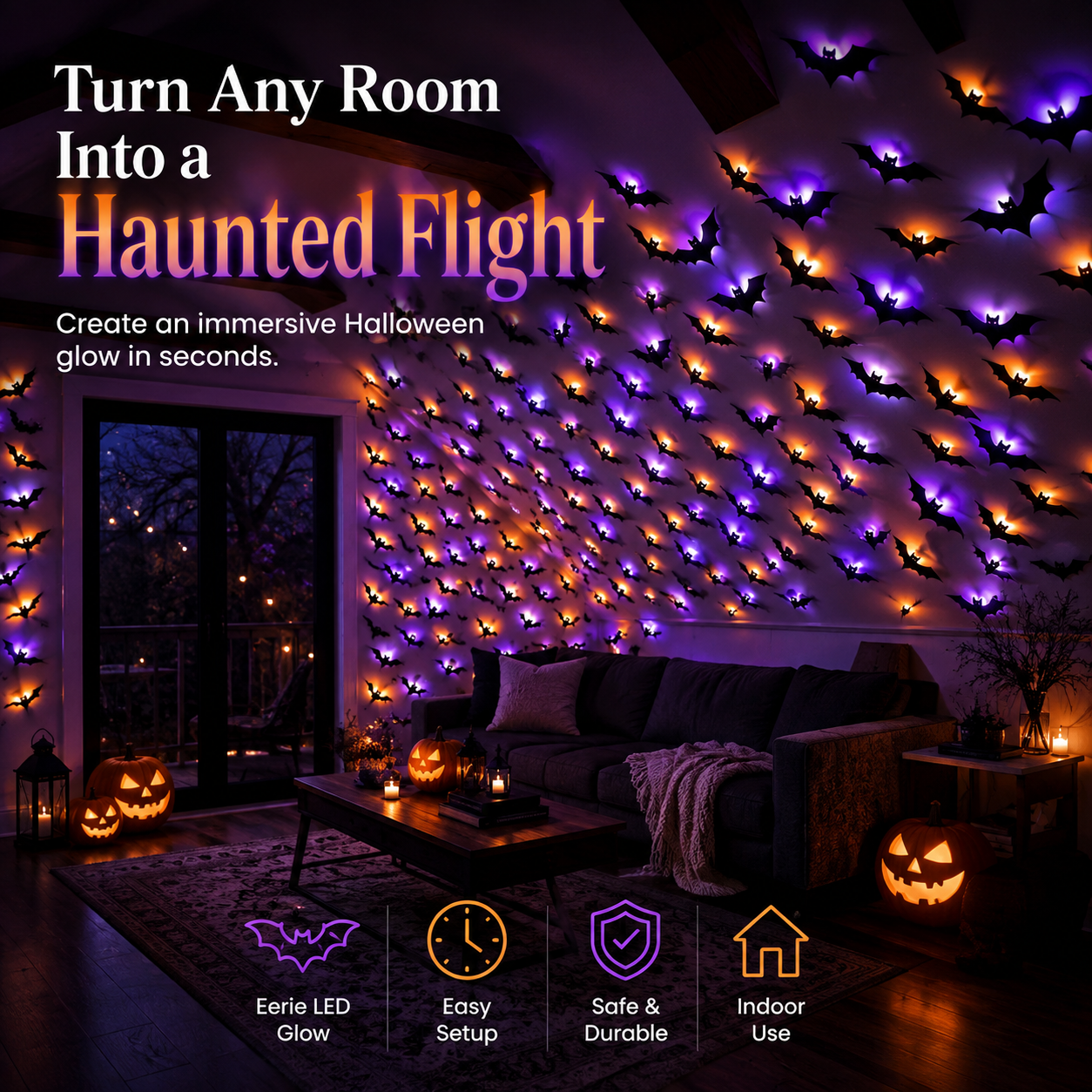 🦇3D LED Halloween Bat Lights – Purple & Orange Glow Wall Decor