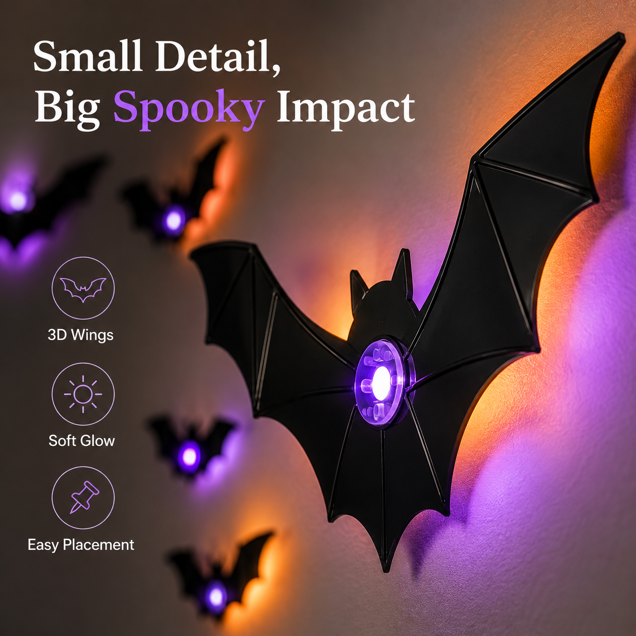 🦇3D LED Halloween Bat Lights – Purple & Orange Glow Wall Decor